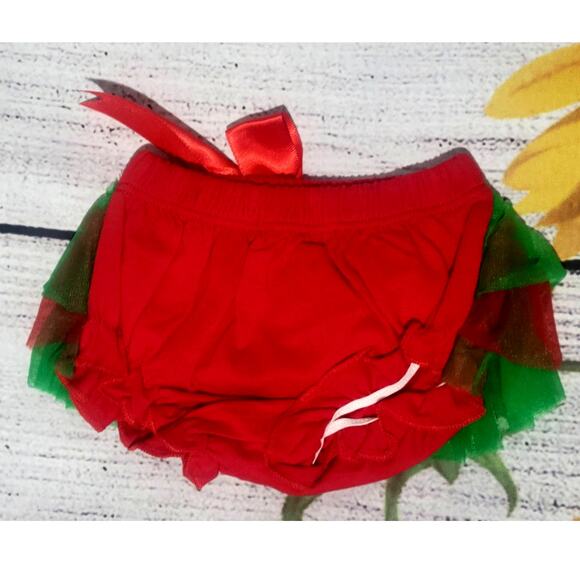 Baby Girls Red & Green Ruffle Bloomers with Red Satin Bow XS - Picture 3 of 3